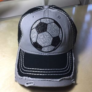 Soccer Glitter Mom Hat with Distressed Cap